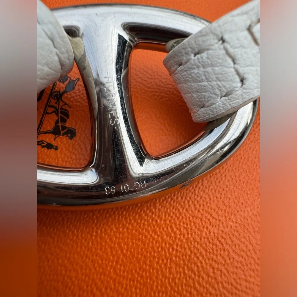 HERMES Granville Double Tour White Leather Bracelet Silver Small